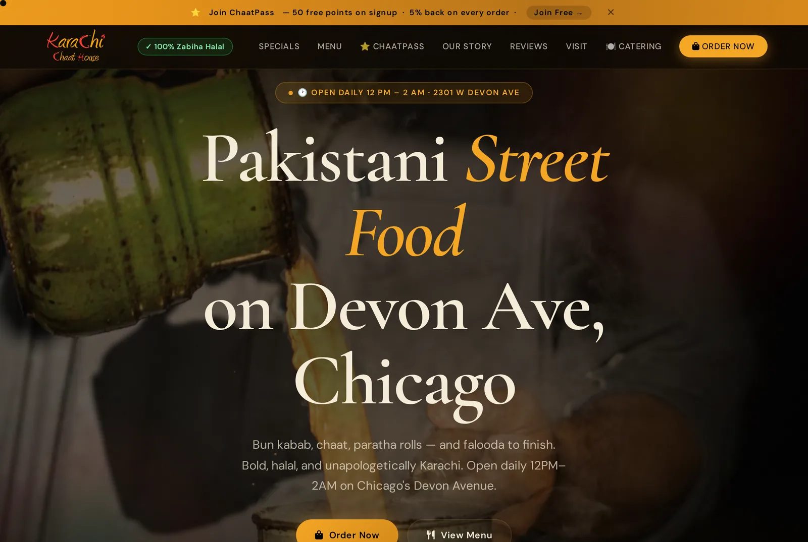 Karachi Chaat House — live site, original food photography